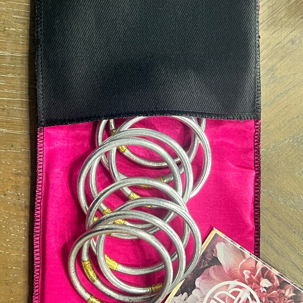 BuDhaGirl Silver Bangles with Pink Pouch